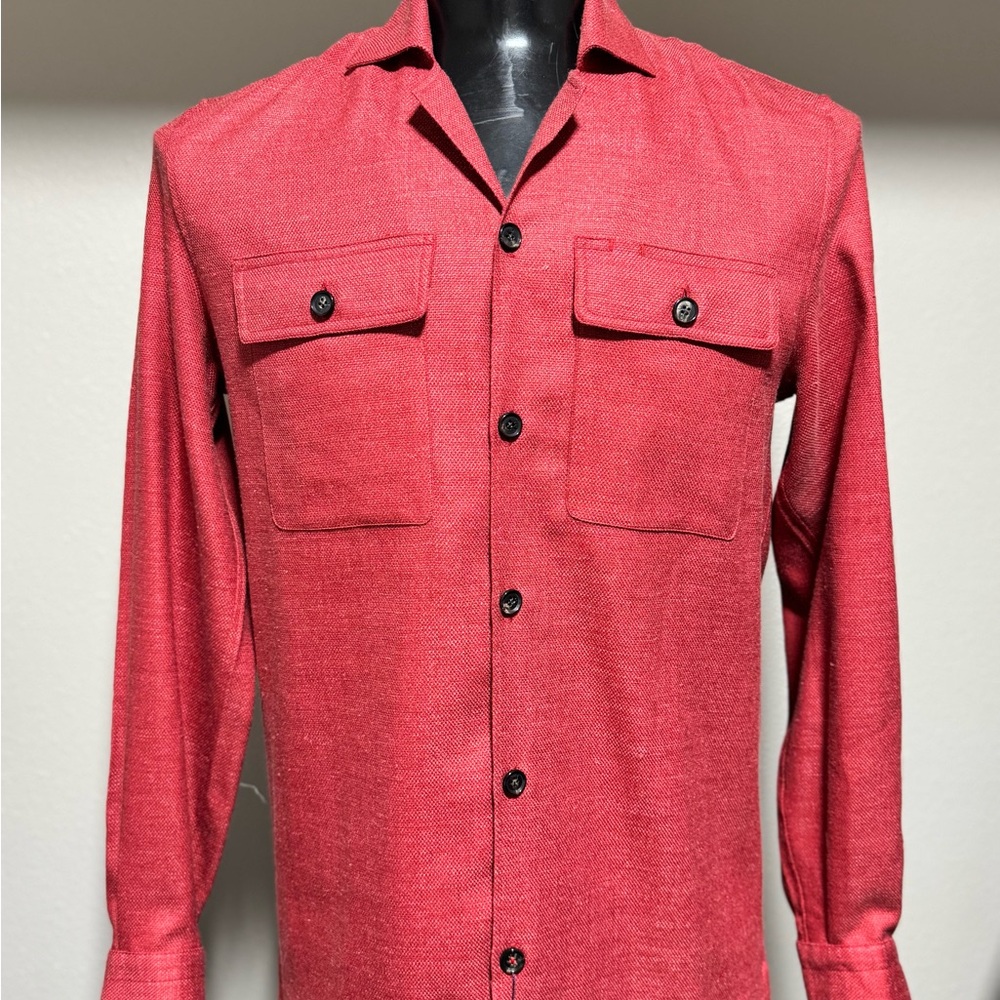 Isaia Napoli Men's Red Casual Wool, Silk and Linen Four Pocket Overshirt
